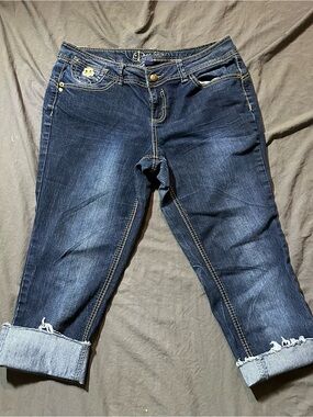 Dereon Dark Blue Cropped Jeans with Rolled Cuff